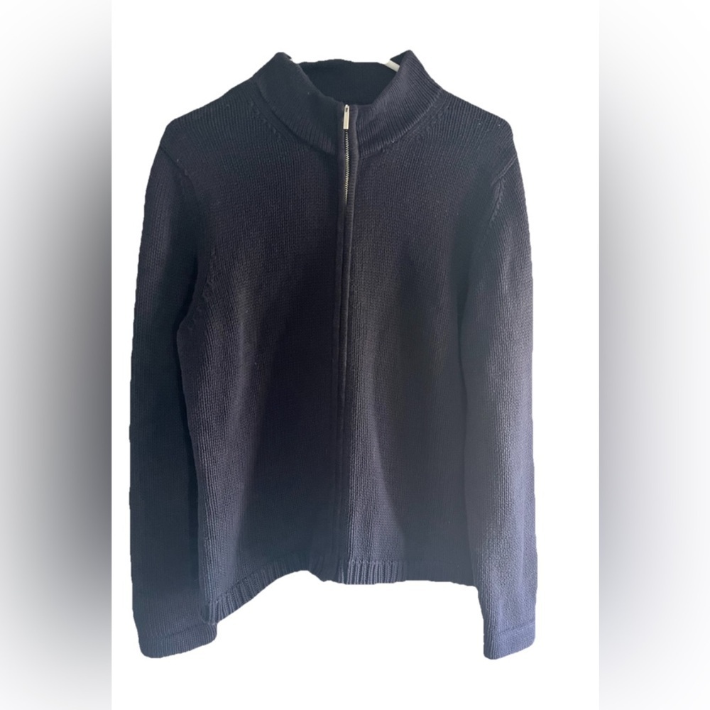 Ann Taylor Women’s Sweater Zip up 100% Cotton Navy Blue Large